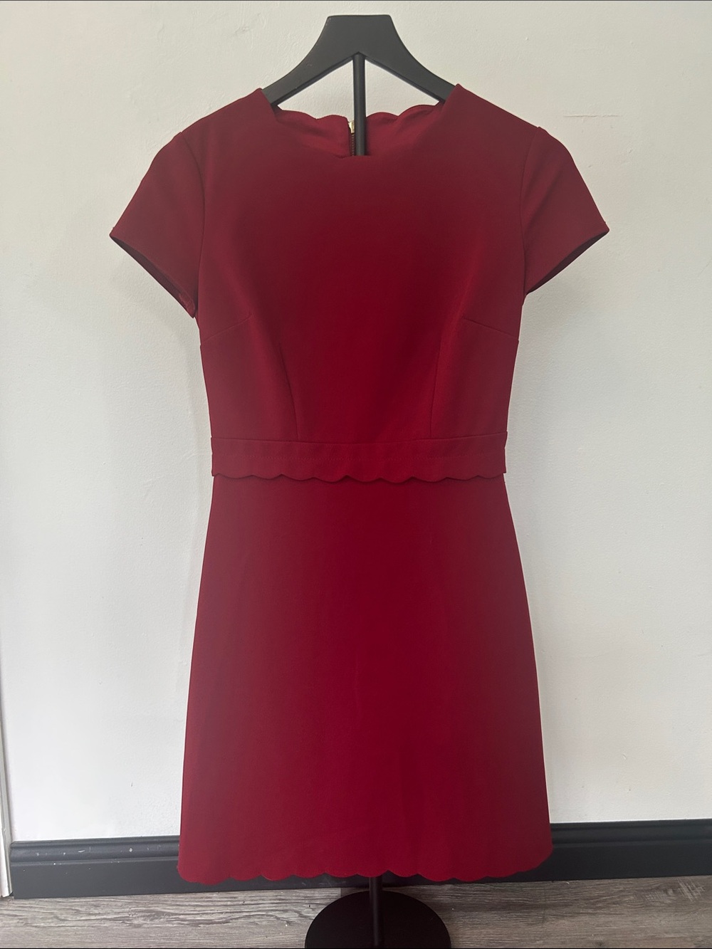 B Darlin Red Scallop Hem Short Sleeve Mini Dress